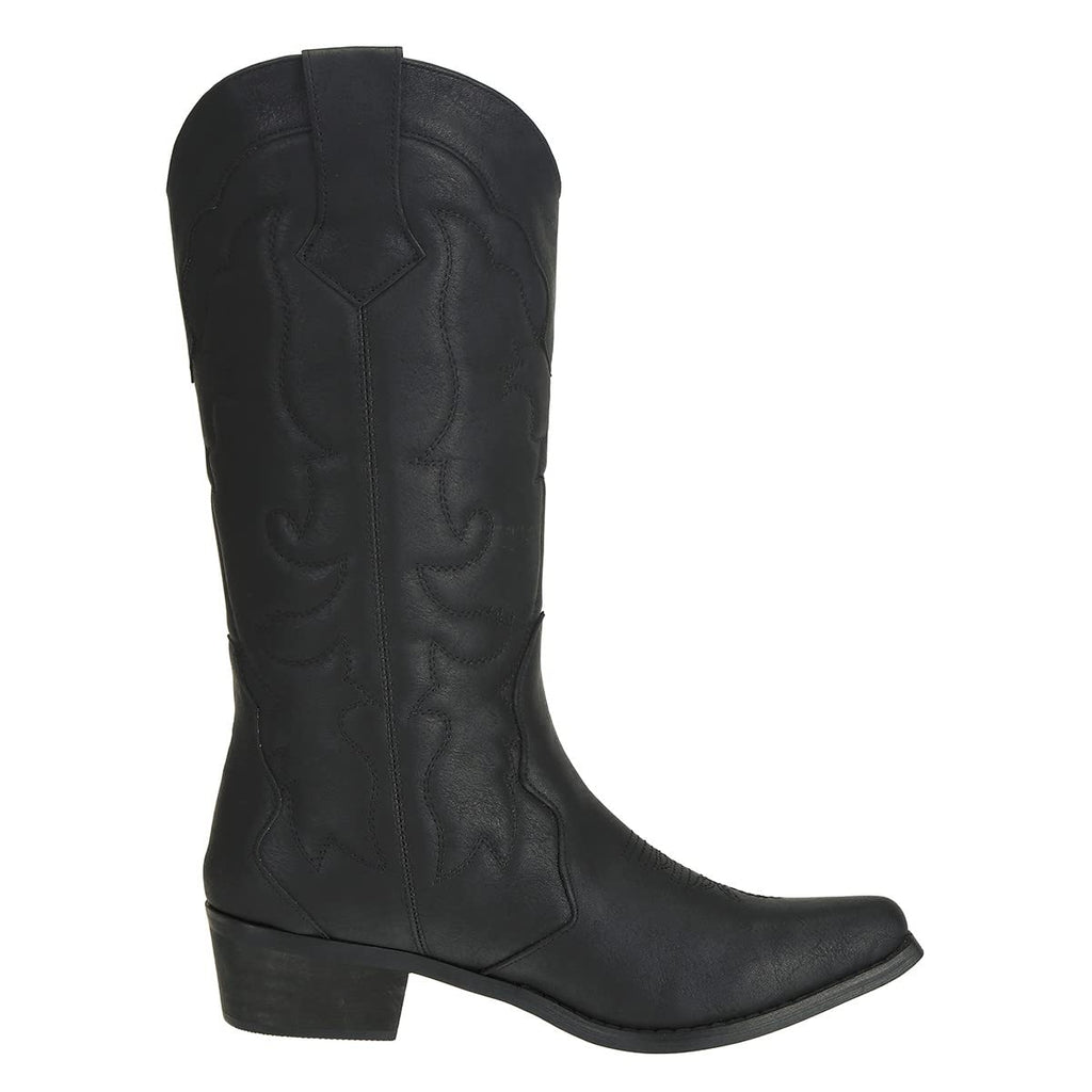Womens Western Cowgirl Black Cowboy Boots Mid Calf Snip Toe Fashion Shoes