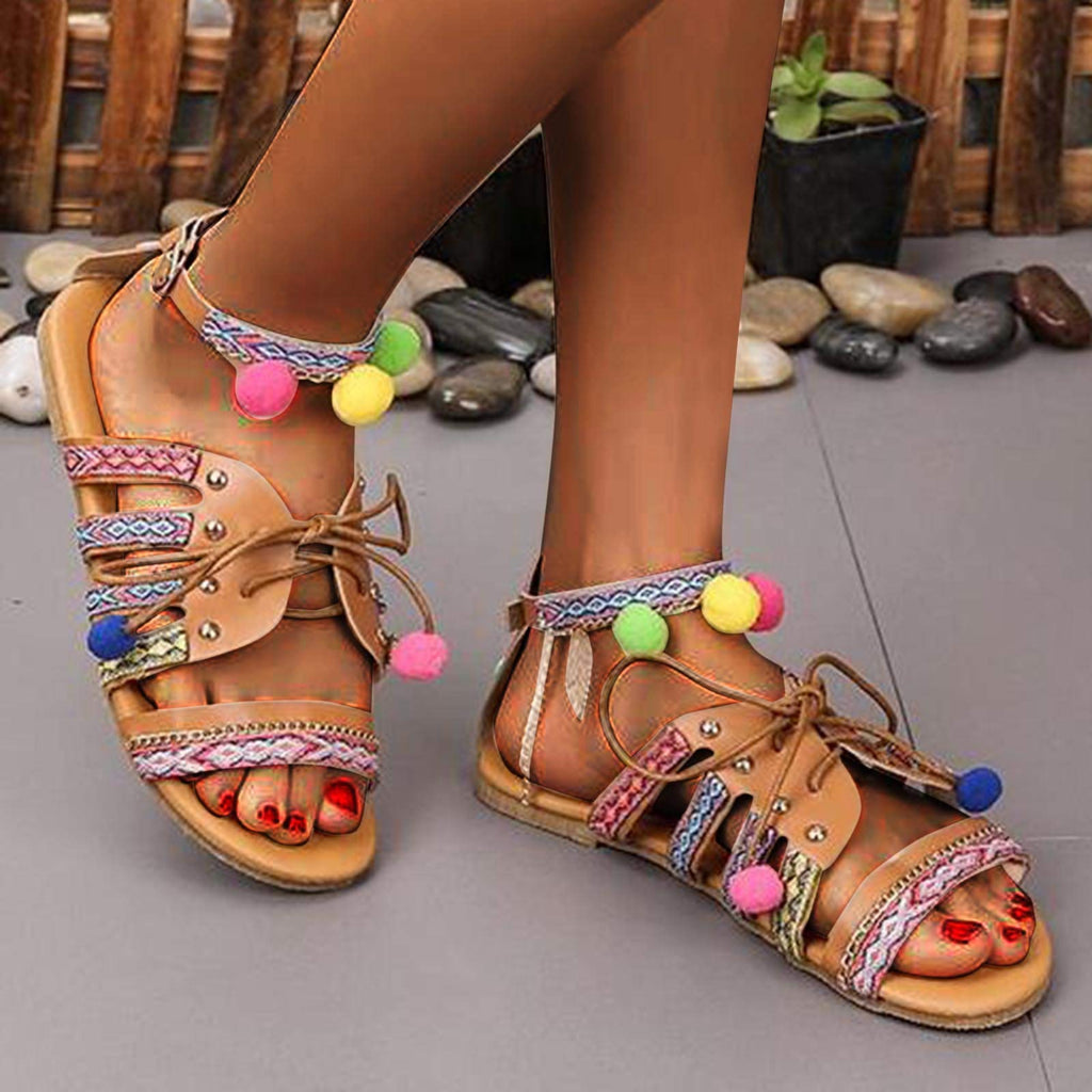beiousalie Sandals Roman Brown Slip on Ring Toe Flip Flop Breathable Flats Shoes 9