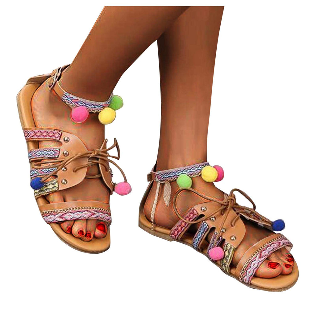 beiousalie Sandals Roman Brown Slip on Ring Toe Flip Flop Breathable Flats Shoes 9