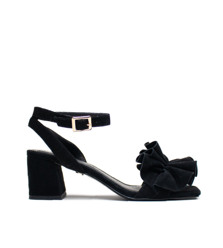 Cecelia New York Heather Black Suede Open Toe Ankle Strap Block Heel Sandals