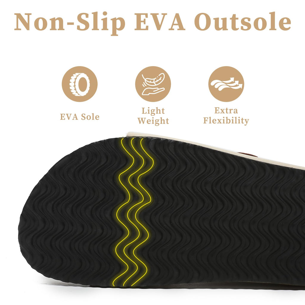 Yozuru Womens Flat Sandals Cork Footbed Slides with Arch Support Adjustable Buckle Slip on Slides Summer Open Toe Beach Sandals