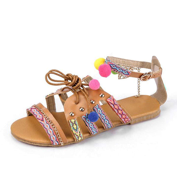 beiousalie Sandals Roman Brown Slip on Ring Toe Flip Flop Breathable Flats Shoes 9