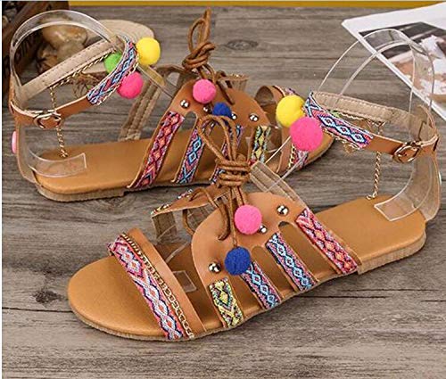 beiousalie Sandals Roman Brown Slip on Ring Toe Flip Flop Breathable Flats Shoes 9