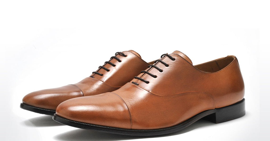 OXFORD SHOE - MENS PURE NUTS LEATHER COGNAC PAIR OF KINGS OXFORD DRESS SHOES