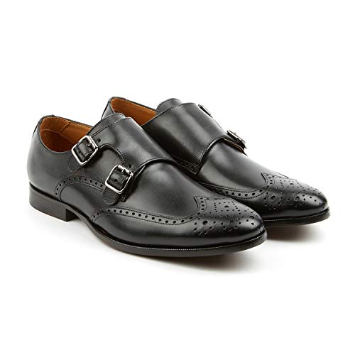 Pair of Kings Men's The Straight Black Leather Double Monk Strap Handmade Shoe